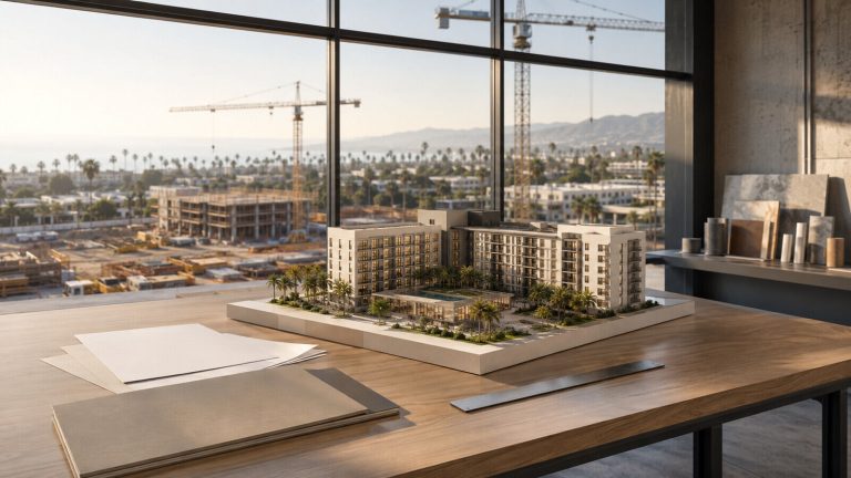 Architectural model overlooking a Southern California development site during project analysis